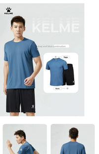 Kelme Men's Sports Set Quick Dry Running Quick Dry Short Sleeve Fitness Breathable Shorts Comprehensive Training Set