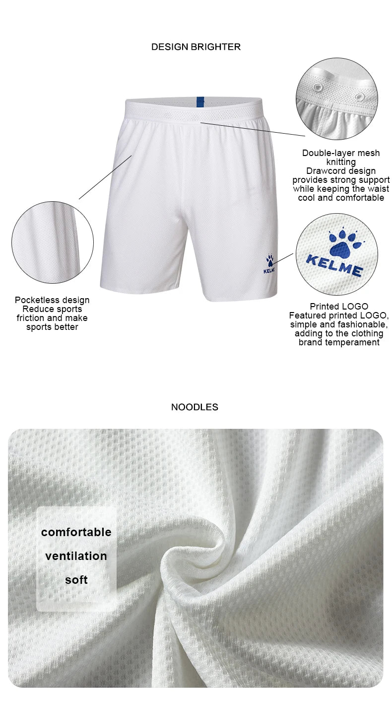 KELME Shorts Running Fitness Training Quick Dry Capris Football Sports Leisure Breathable Mesh Shorts No Pockets 3801265