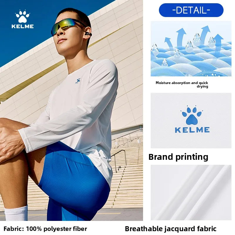 Kelme Men's Running Long Sleeved Outdoor Quick Drying T-shirt Autumn Running Suit Marathon Breathable Sports Top