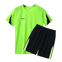 Men Running 2024 Summer Latest Sportswear Polyester Printed T-shirt + Shorts Quick Dry Sport Suit 2-piece Outfits Jogger Set