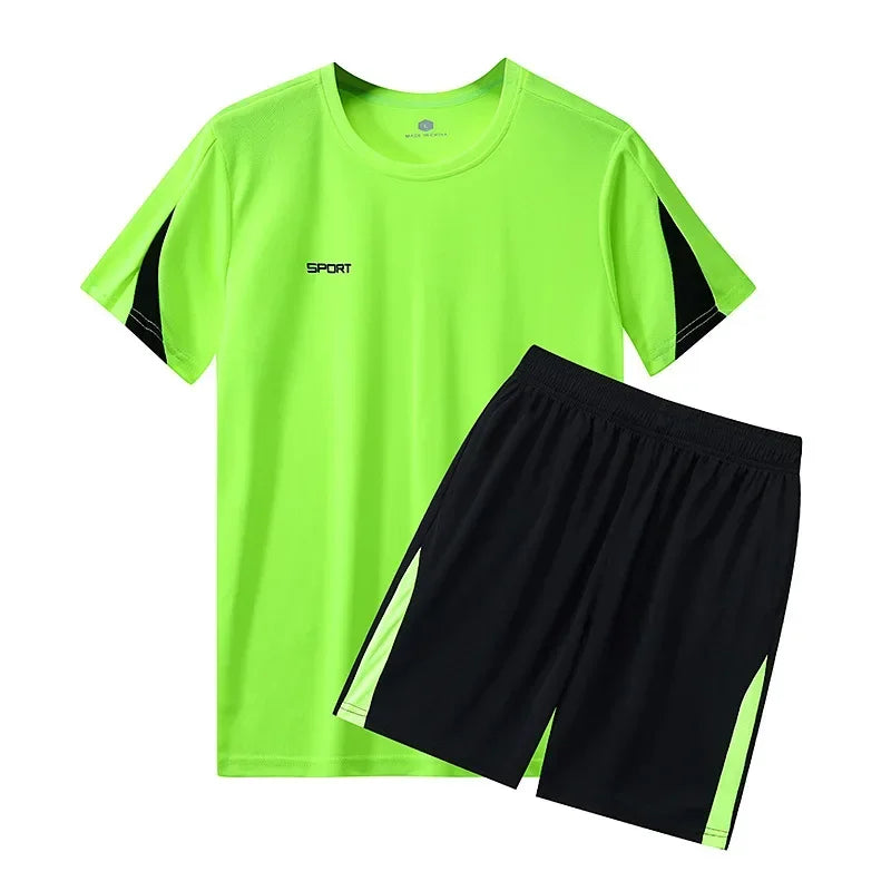 Men Running 2024 Summer Latest Sportswear Polyester Printed T-shirt + Shorts Quick Dry Sport Suit 2-piece Outfits Jogger Set