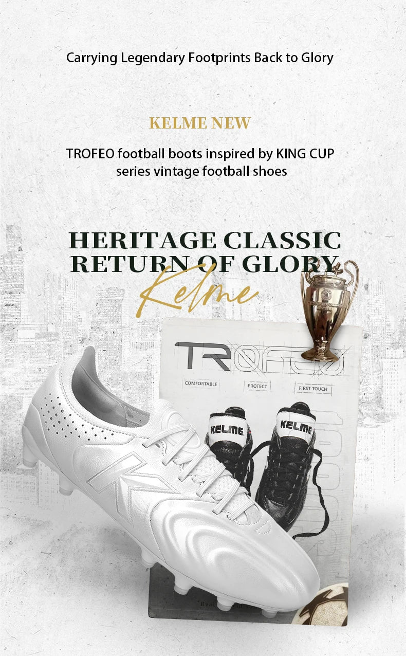 KELME FG Man Soccer Shoes Holy Grail Artificial Grass Anti-Slippery Kangaroo Skin Football Boots Sports Game Training shoes