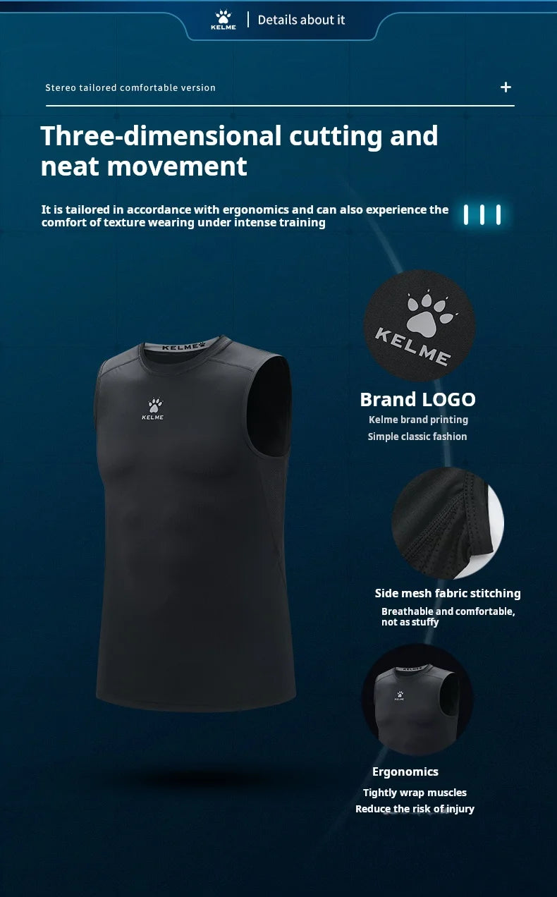 Kelme Sleeveless Fitness T-shirt For Men's Summer High Elastic Breathable Tight Clothing Training Sports Tank Top Running Vest