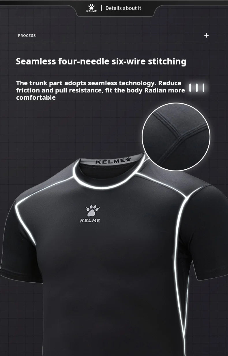 Kelme Sports T-shirt Men's Summer Short Sleeved Quick Drying Breathable Running Football Elastic Tight Fitness Suit