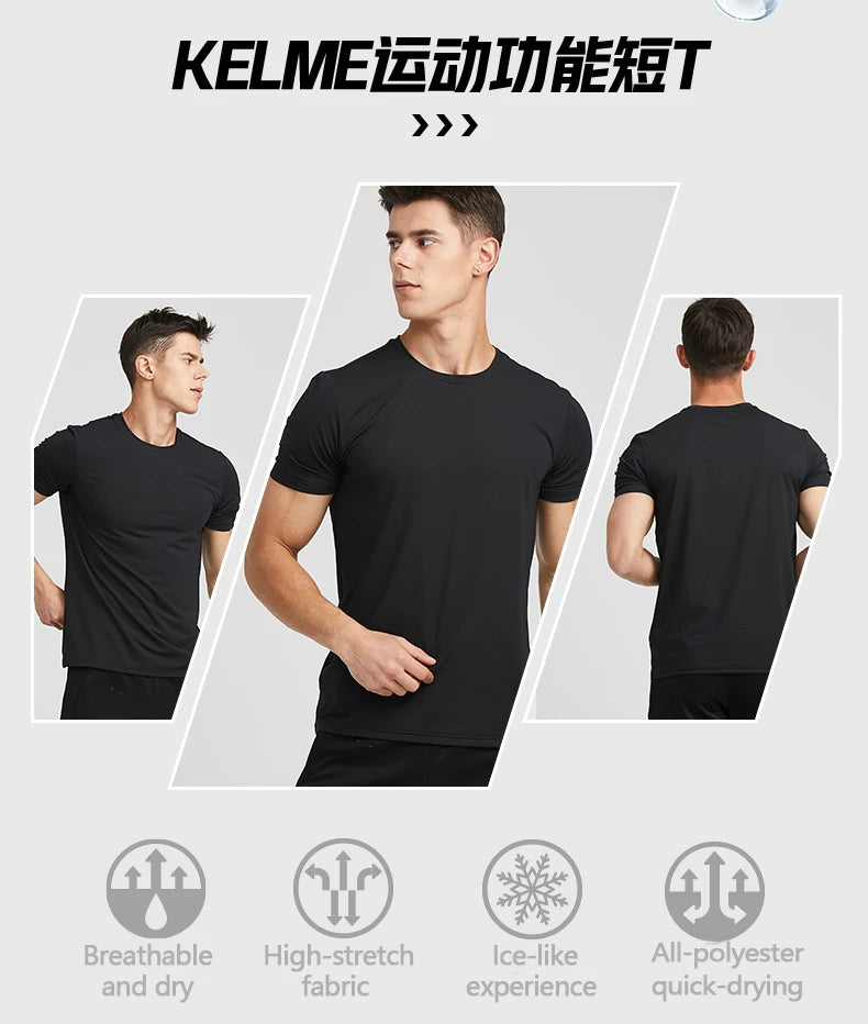 KELME Man T-shirt  Running Trainning Exercise  Sports Tights Round Neck Ice Silk Breathable Fitness Quick-Dry Shirts 8151TX1002