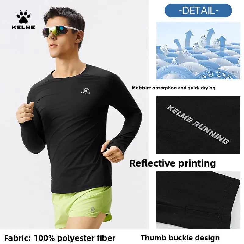 Kelme Men's Running Long Sleeved Outdoor Quick Drying T-shirt Autumn Running Suit Marathon Breathable Sports Top