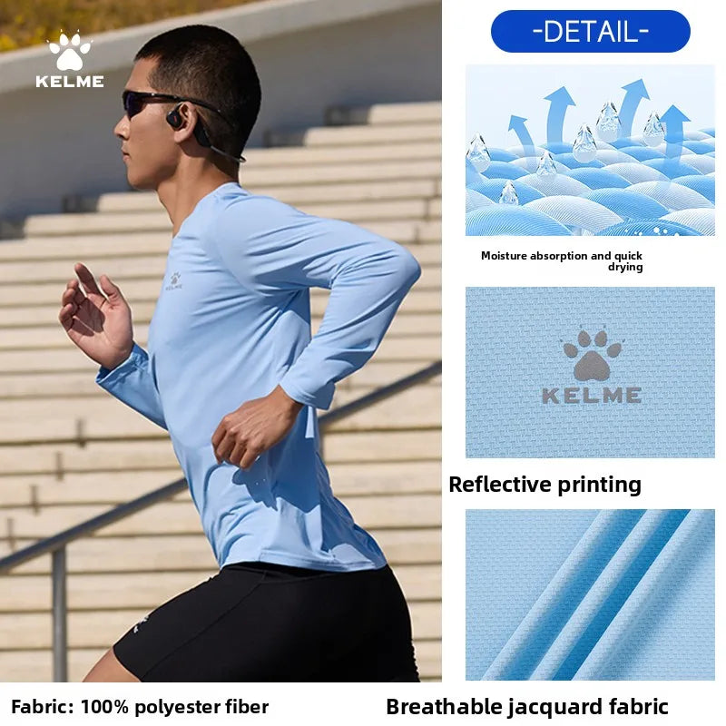 Kelme Men's Running Long Sleeved Outdoor Quick Drying T-shirt Autumn Running Suit Marathon Breathable Sports Top