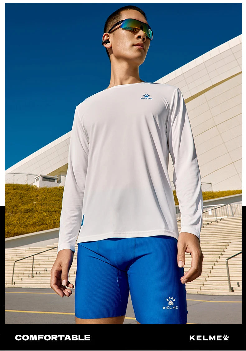 Kelme Men's Running Long Sleeved Outdoor Quick Drying T-shirt Autumn Running Suit Marathon Breathable Sports Top