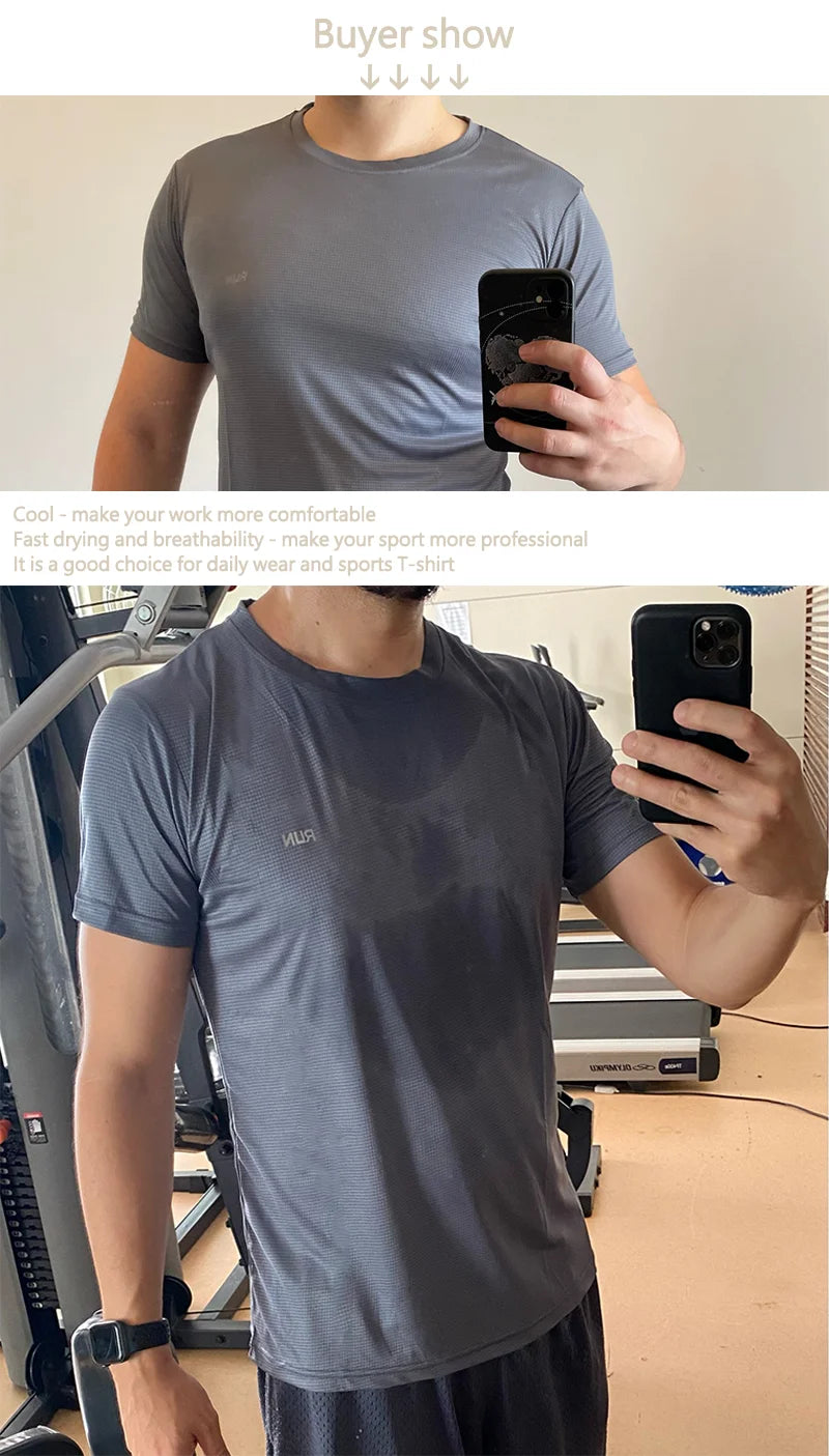 High Quality Polyester Men Running T Shirt Quick Dry Fitness Shirt Training Exercise Clothes Gym Sport Shirt Tops Lightweight