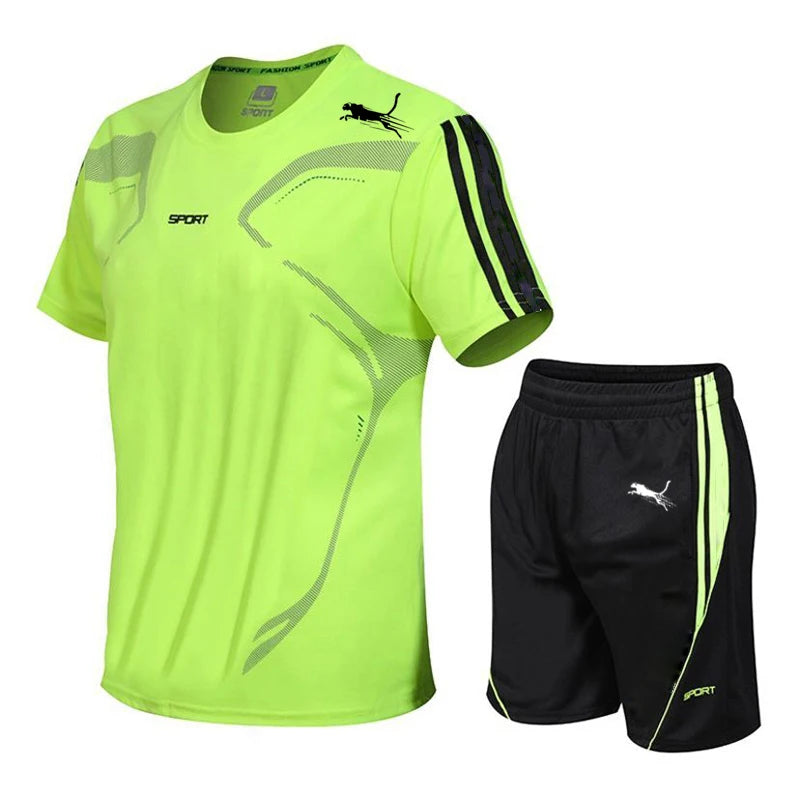 Summer Popular Men's Mesh T-shirt + Shorts Suit Sports Print Casual Fashion Short-sleeved T-shirt Suit Men's Jogging Suit M-4XL