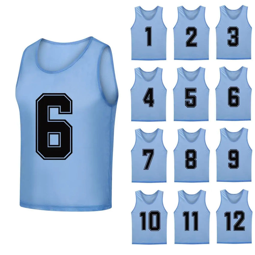 12 PCS Men's Football Pinnies Quick Drying Soccer Jerseys Youth with Numbers Basketball Team Practice Sports Training Vest