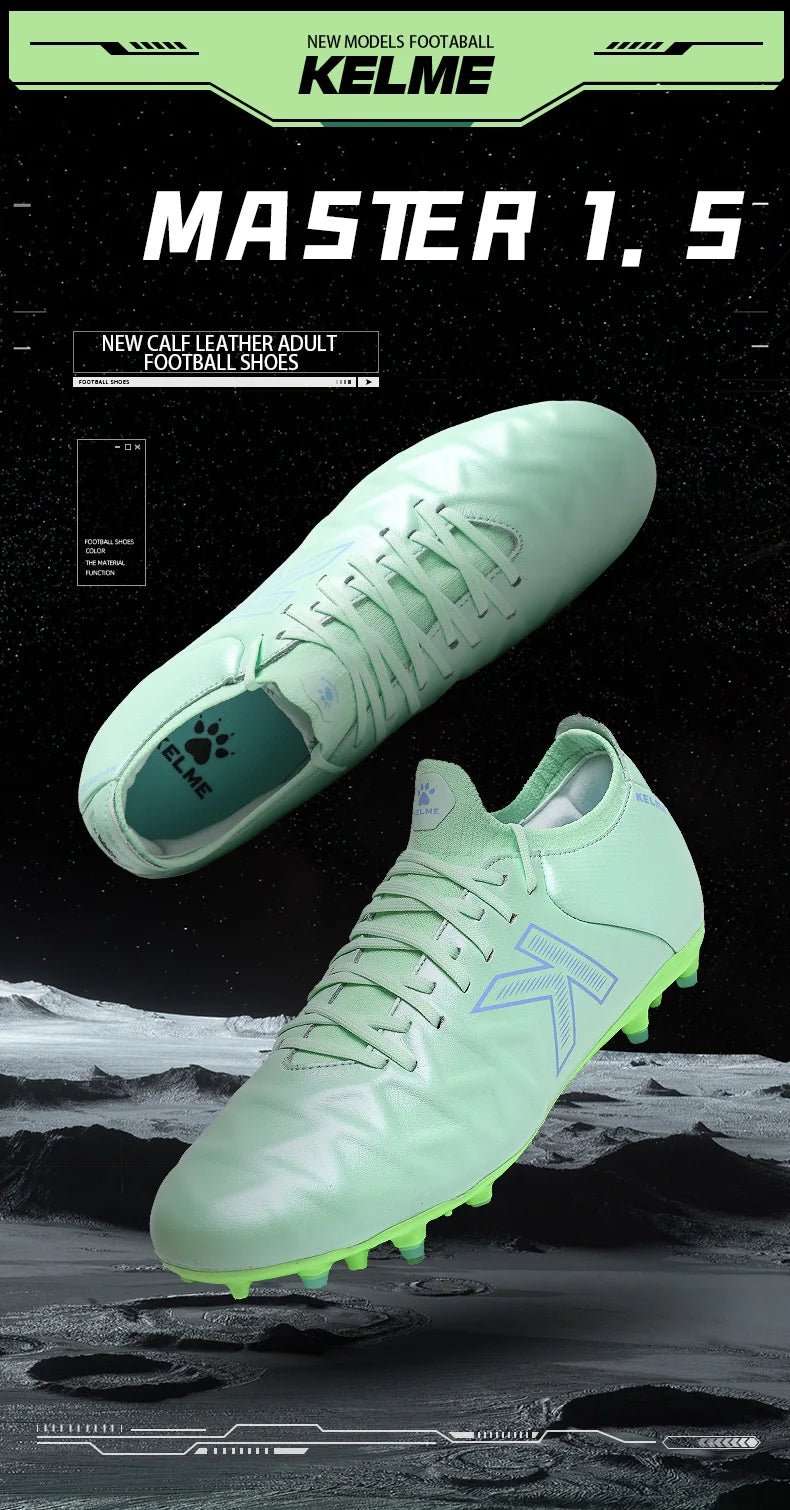 KELME Football Shoes Men's Calfskin MG Adult Competition Short Nail Artificial Grass Professional Training Soccer Shoes