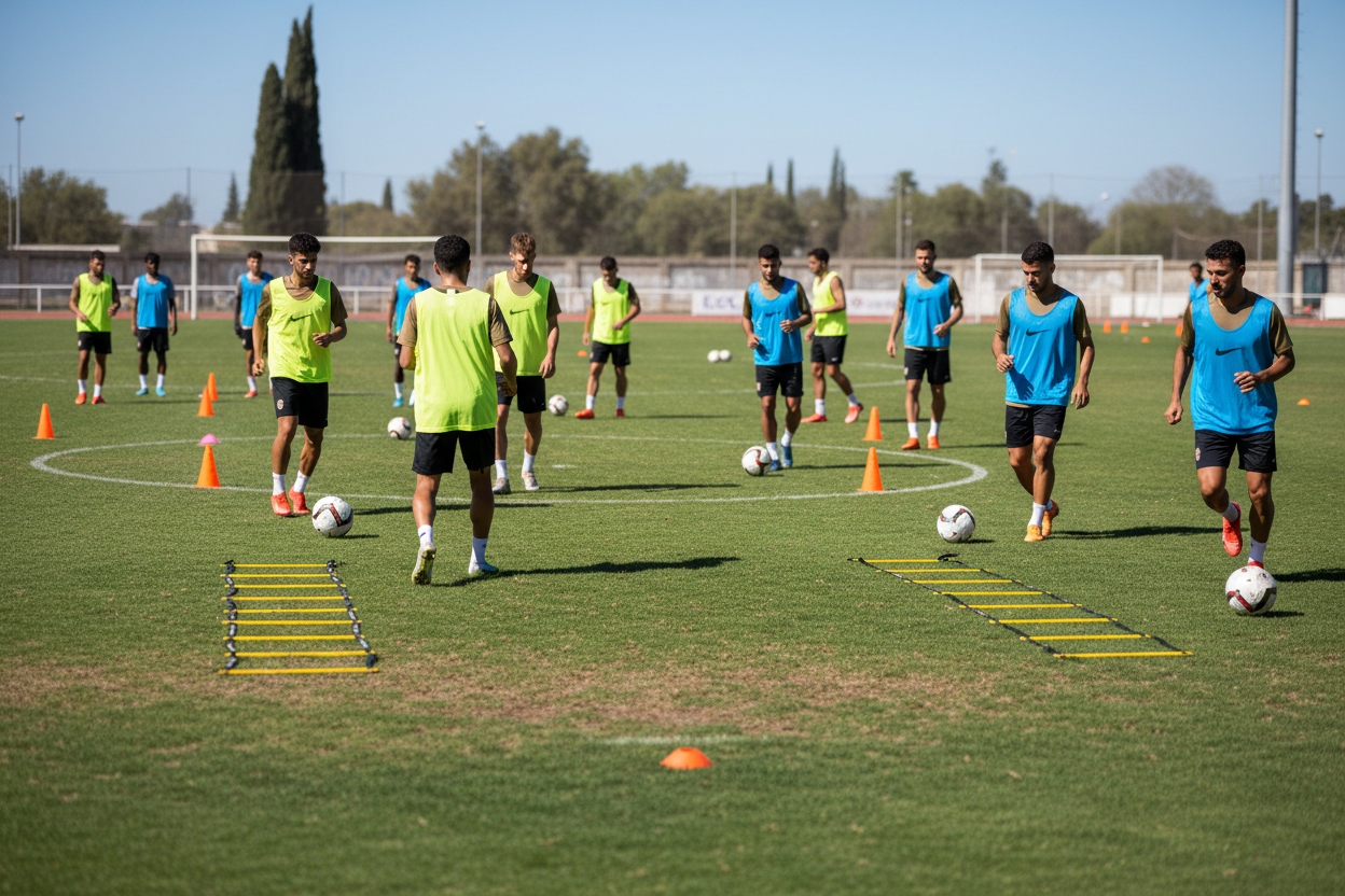 generate-a-photo-of-soccer-players-in-trainings-wearing-yellow-bips-for-one-team-and-blue-bips-for-the-other-there-should-be-a-few-cones-and-training-ladders-and-balls-around-make-it